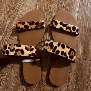 J.Crew Calf hair leopard print slides
